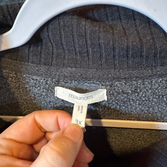 Maurices Dark Grey and White Zip Up Striped Sweater - Picture 2 of 3